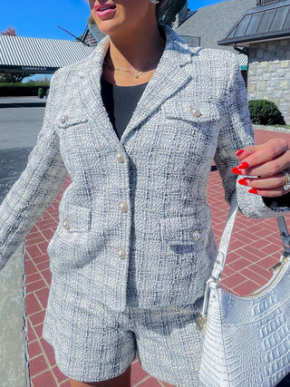 PLAID TWEED BLAZER (WHITE/BLACK)