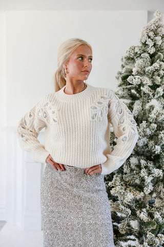 MONROE LEAF CUTOUT EMBELLISHED SWEATER -  SADIE X SAGE