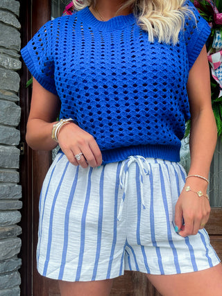 DAY TRIP STRIPE (BLUE/WHITE) SHORT - SADIE & SAGE