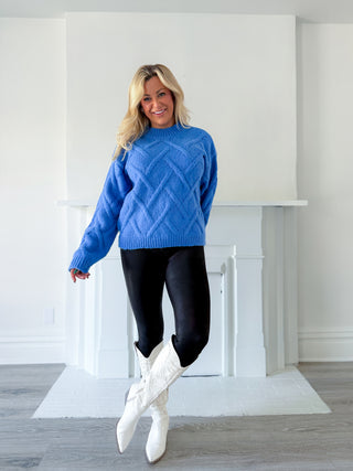 ON STAGE MOCK NECK NEW CABLE SWEATER (BLUE) - SAGE THE LABEL