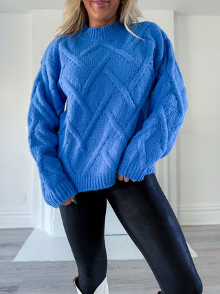 ON STAGE MOCK NECK NEW CABLE SWEATER (BLUE) - SAGE THE LABEL