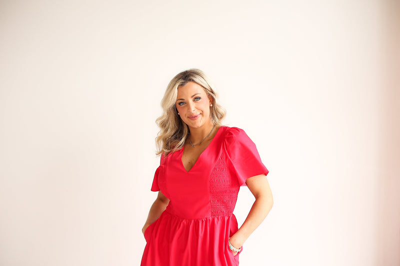 Alexis Poplin Tiered Midi Dress (Cherry Red)
