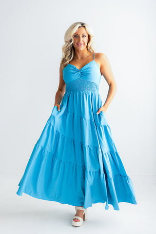 Spaghetti Strap Vacation Maxi Dress (Aqua)