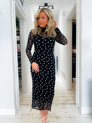 POLKA DOT PRINT MAXI DRESS