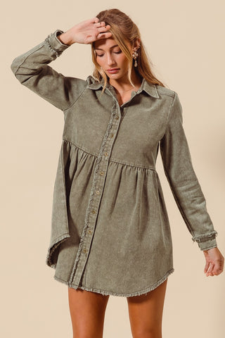 WASHED TWILL BUTTON DOWN DRESS