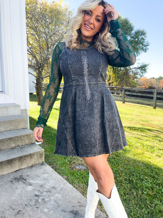 ACID WASH BLACK DENIM DRESS