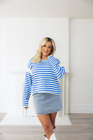 STRIPED KNIT SWEATER (ROYAL BLUE)