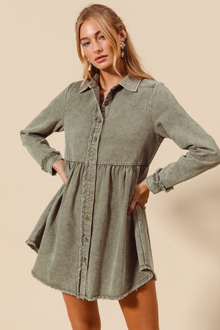 WASHED TWILL BUTTON DOWN DRESS