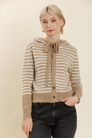 STRIPED HOODED CARDIGAN - AUREUM