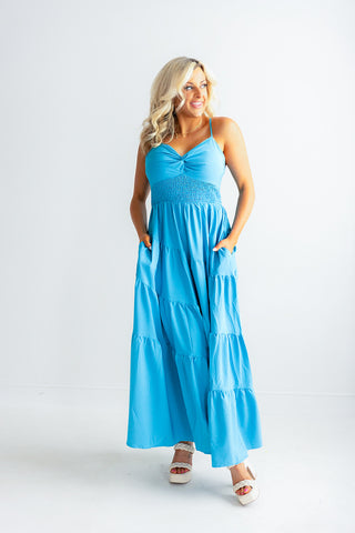 Spaghetti Strap Vacation Maxi Dress (Aqua)