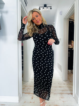 POLKA DOT PRINT MAXI DRESS