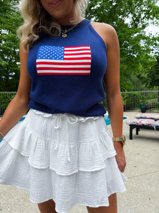 American Flag Halter Neck Sweater Top (NAVY)