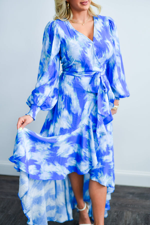 Printed Woven Maxi Dress (Blue)
