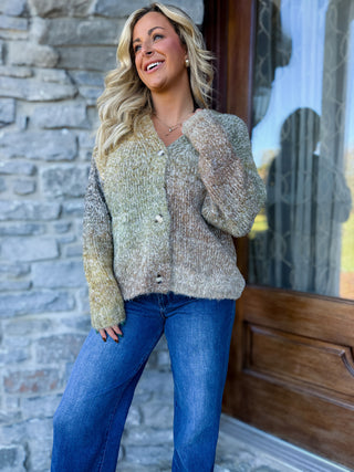 SMILEY OMBRE FUZZY KNIT CARDIGAN - SADIE & SAGE