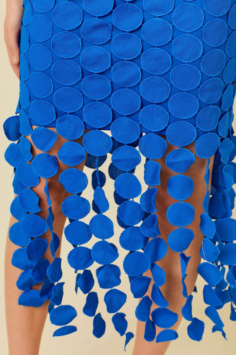 Circle Fringe Crochet flocking Midi Dress (Royal Blue)