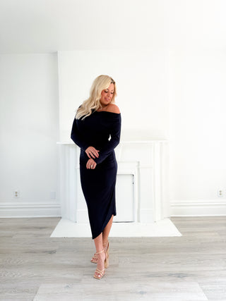 ALISSA ASYMETRICAL DRESS (NAVY) - LUCY PARIS