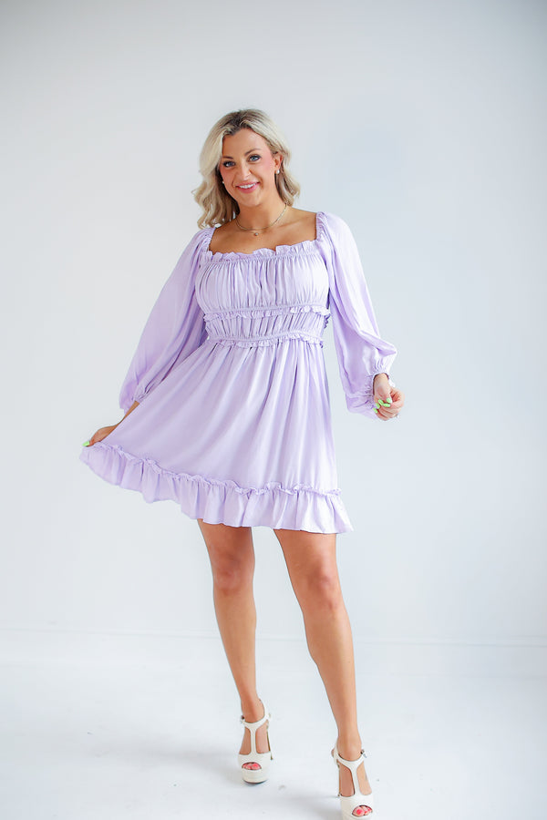 Shirring Detail Short Dress (Lavender)