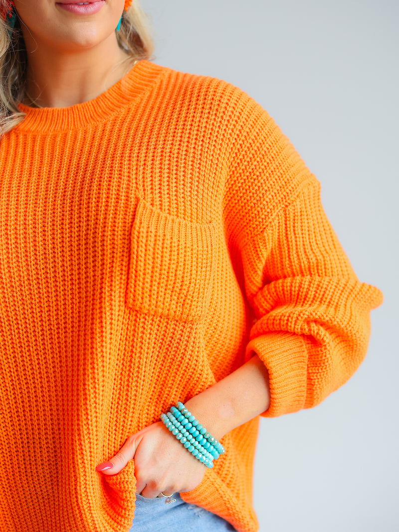 Oversized knit sweater top (Bright Orange)