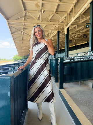 Davina Bias Dress (Chocolate Stripe)