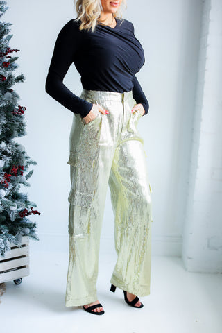 Sequin Cargo Trousers (GOLD)