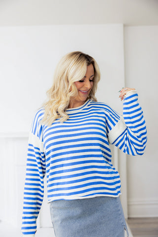 STRIPED KNIT SWEATER (ROYAL BLUE)