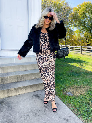 LEOPARD MESH MAXI DRESS