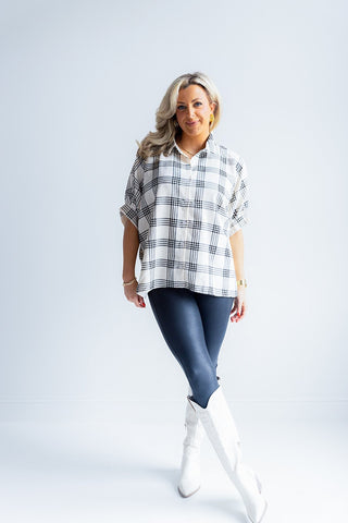 IVORY PLAID DOLMAN TUNIC