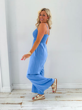 BEACHSIDE SMOCKED JUMPSUIT (BAY BLUE) - Z SUPPLY