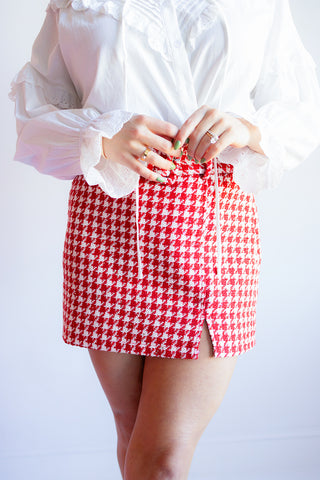 HOUNDSTOOTH MINI SKIRT (RED)