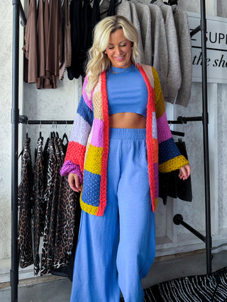 Mineral Wash Halter Neck Crop Top And Pants Sets (VINTAGE BLUE)