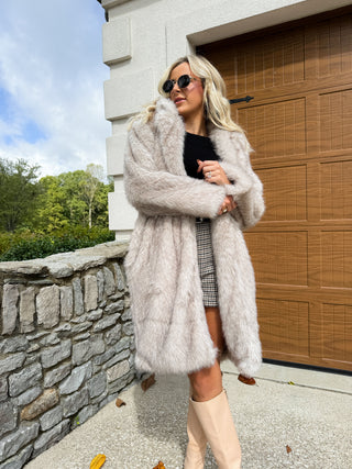 PIXIE TIPPED VEGAN FUR COAT IN (BEIGE/BROWN) - SAGE THE LABEL