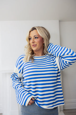 STRIPED KNIT SWEATER (ROYAL BLUE)