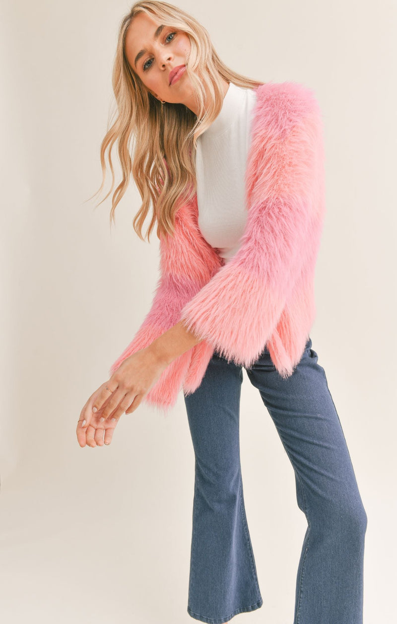 Layla Fuzzy Colorblock Cardigan (Pink) - Sadie & Sage
