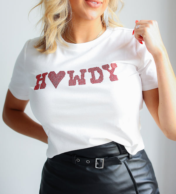Sequin HOWDY Letter Patch Solid Crop Top