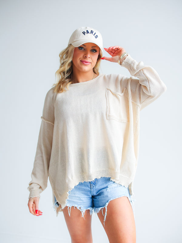 LONG SLEEVE KNIT PULLOVER TOP (OATMEAL)