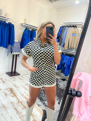 GAME DAY CHECKERED ROMPER