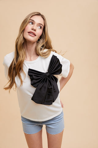 BIG RIBBON BOW JERSEY T-SHIRT