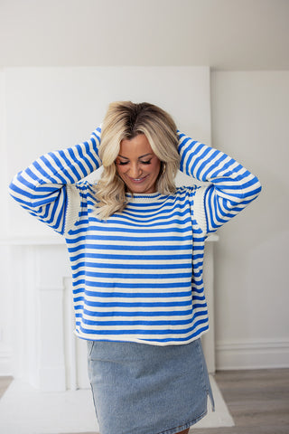 STRIPED KNIT SWEATER (ROYAL BLUE)