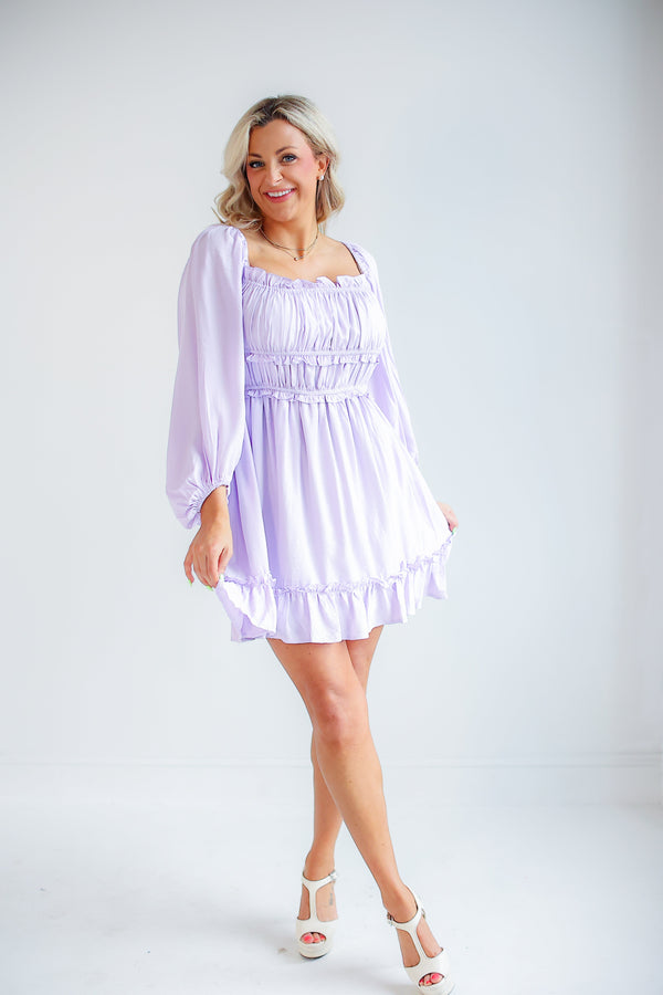Shirring Detail Short Dress (Lavender)