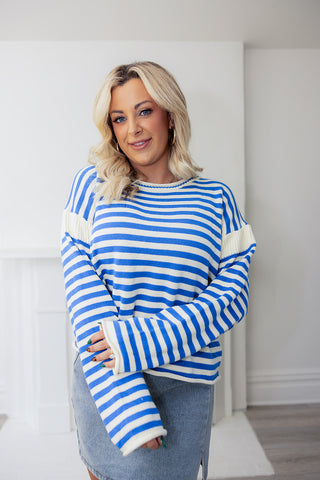 STRIPED KNIT SWEATER (ROYAL BLUE)
