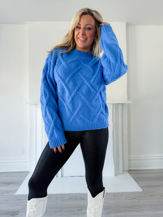 ON STAGE MOCK NECK NEW CABLE SWEATER (BLUE) - SAGE THE LABEL