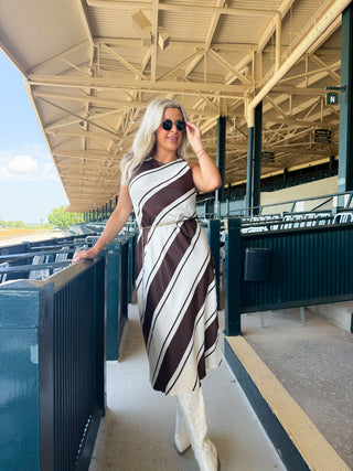 Davina Bias Dress (Chocolate Stripe)