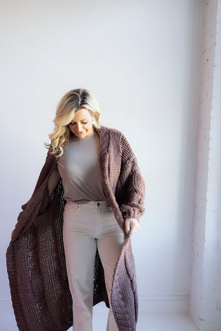 CHUNKY KNIT MAXI CARDIGAN (BROWN)