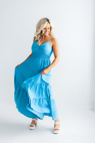 Spaghetti Strap Vacation Maxi Dress (Aqua)