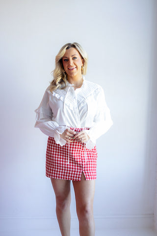 HOUNDSTOOTH MINI SKIRT (RED)