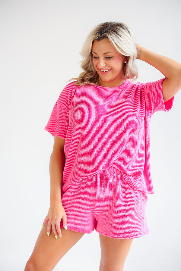 Everyday Comfy Rib Top and Short set (PINK)