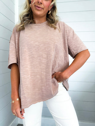 Round Neck Oversized Tee (Taupe)