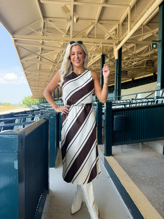 Davina Bias Dress (Chocolate Stripe)