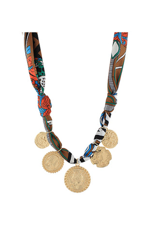 Multi Coin Charm Scarf Necklace