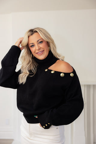 GOLDEN HOUR OFF THE SHOULDER SWEATER (Black) - ELAN